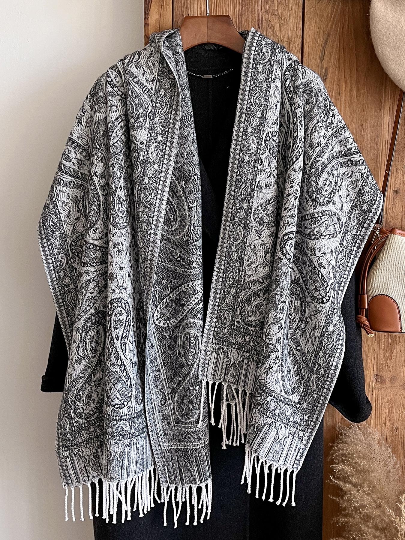 Women's Boho Style Paisley Print Scarf, Fall Winter Woven Fabric, Fitted Design, Soft Warm Accessory for Daily Wear & Modern Fashion