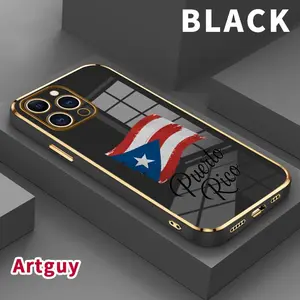Electroplating Phone Case for iPhone 17 Air 15 Pro Max 16 14 Plus 13 12 11 Puerto Rico Flag Patterned Classic Square Design Non Slip TPU Soft Shell