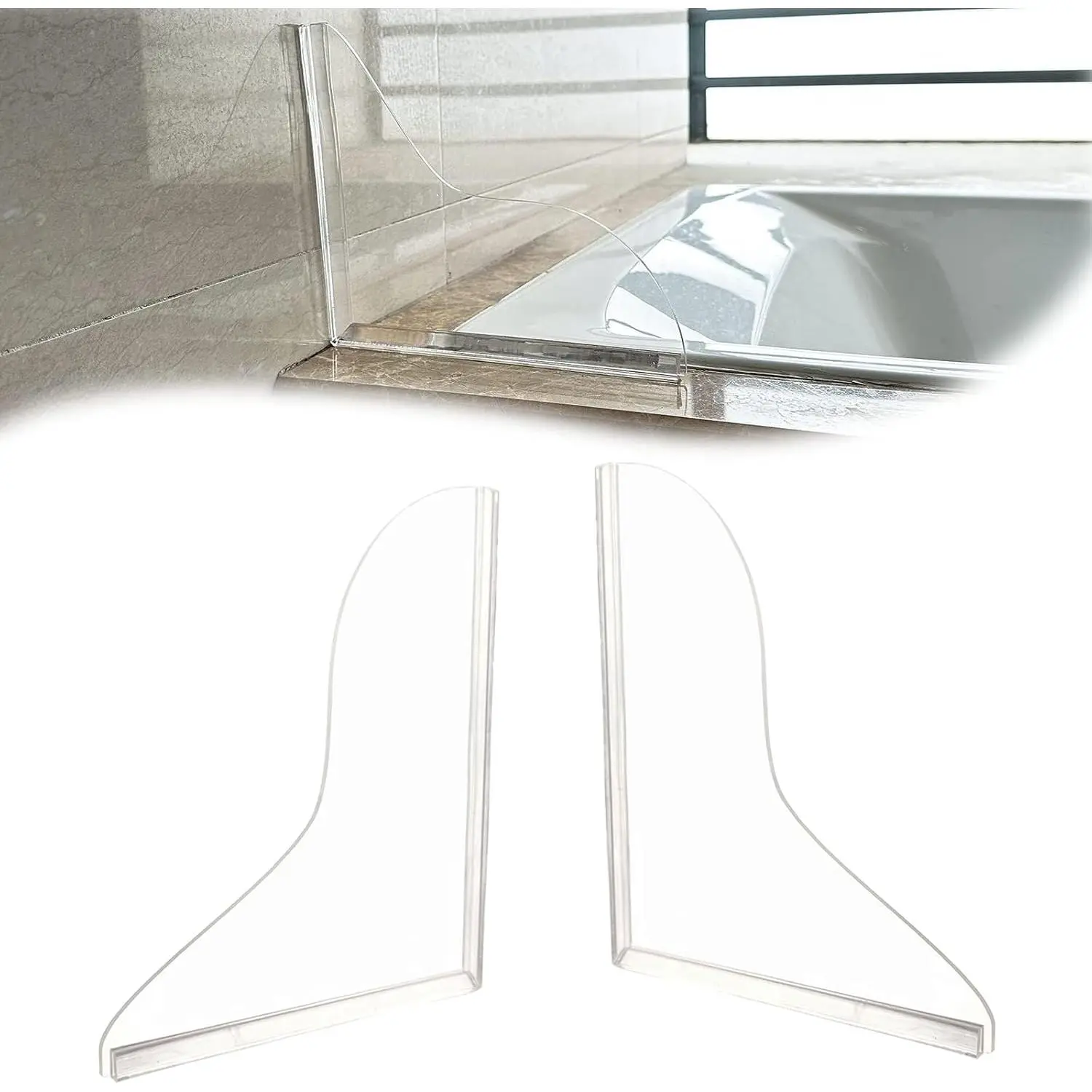 2Pack Shower Splash Guard for Bathtub,Walk in Shower Water Guard Made of ,Designed to Keep Water in Shower and to Seal Tub Corner, Shower Corner, and Bathroom Sink (Clear)