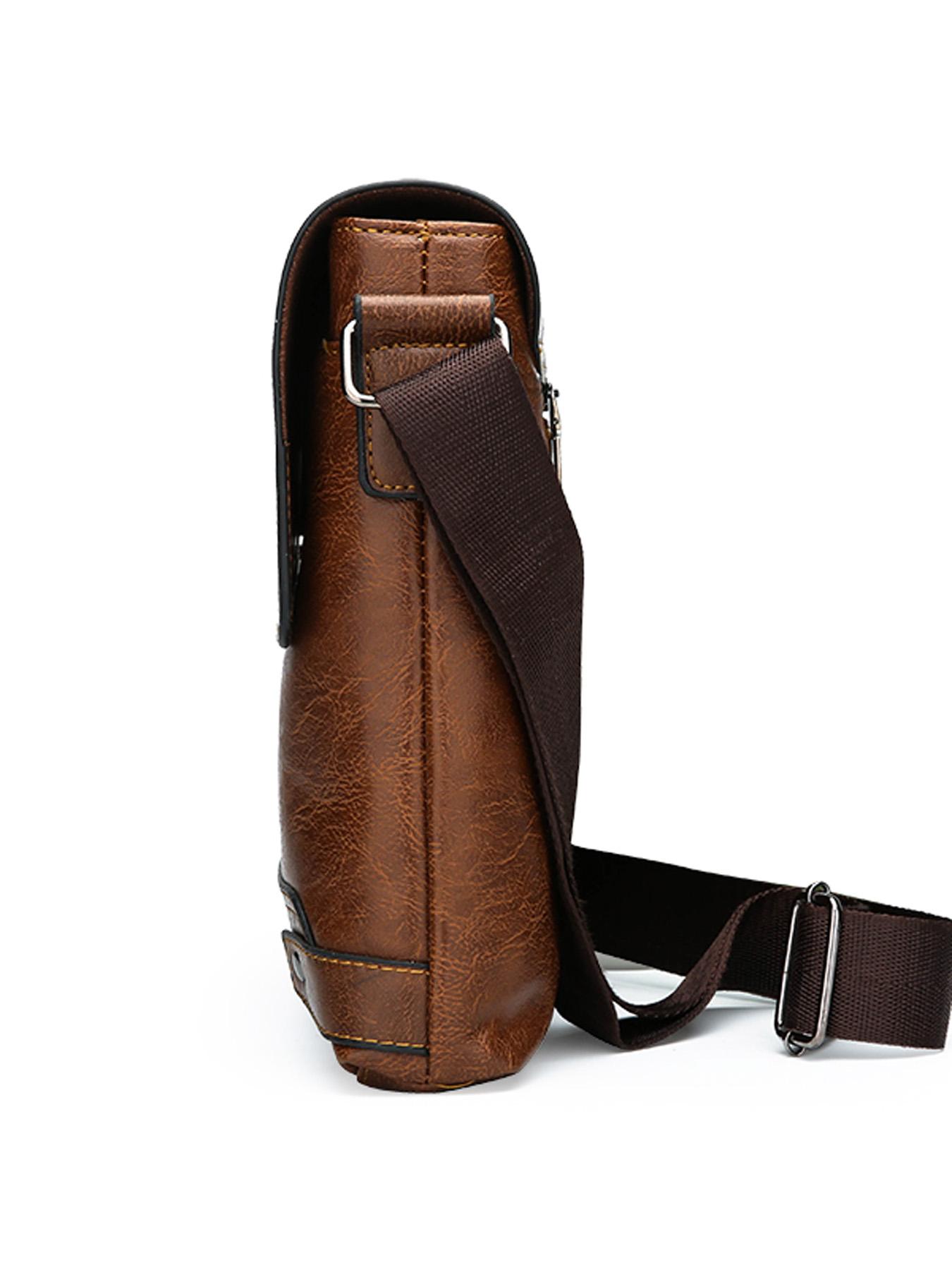 New Minimalist Versatile Men's Messenger Bag Crazy Horse Leather Flap Design Convertible Crossbody Bag Dual-Use Business & Casual Shoulder Bag
