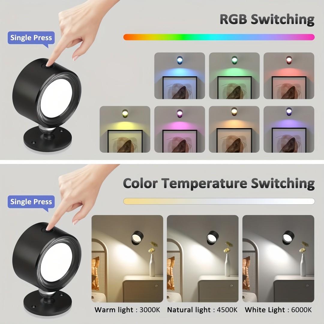 LED Wall Lamp USB Rechargeable Magnetic Ball Reading Light, RGB Color, Touch Remote Control, Perfect for Bedroom, Hallway, Cabinet, Living Room