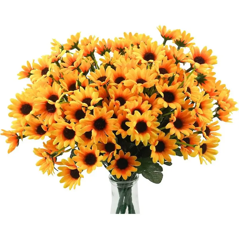 6 Bundles Artificial Sunflower Flowers, UV Resistant Faux Daisy Mums with Greenery, 24 Stems Fall Flowers Outdoor & Indoor Decor, No Fade Fake Shrubs for Home Garden Wedding Office DIY Arrangement