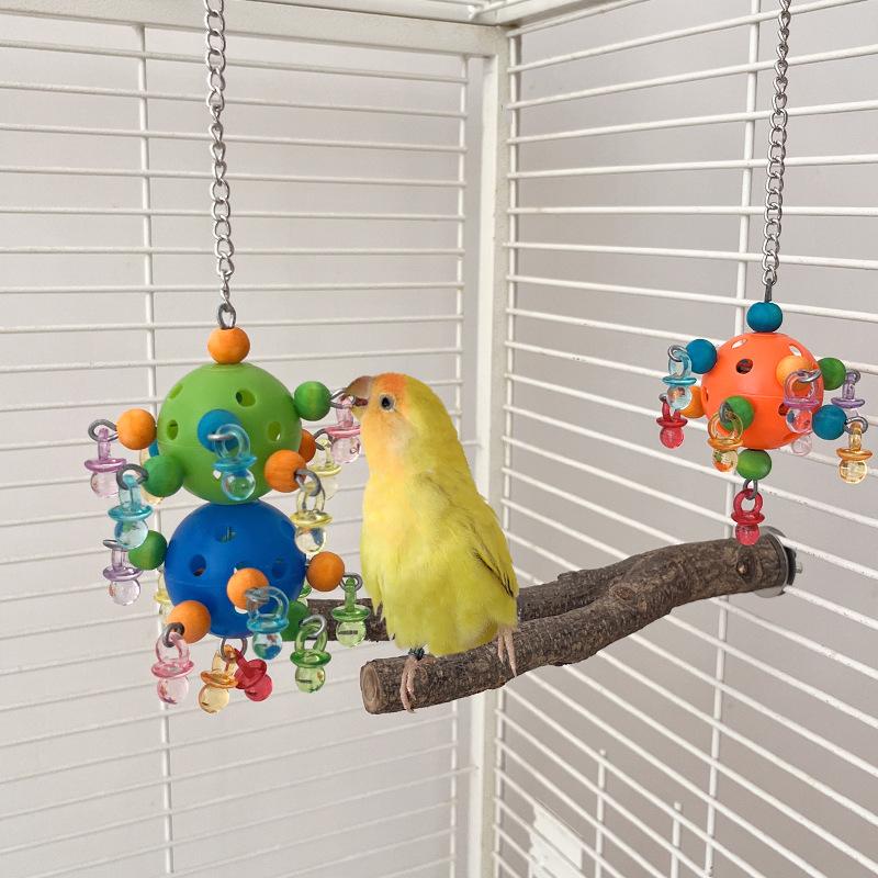 Bird Parrot Toy Bird Chew Toy Playing Training Ball Hanging Toy for Small Parakeets Colorful Bites Ball with Foraging Holes Bite