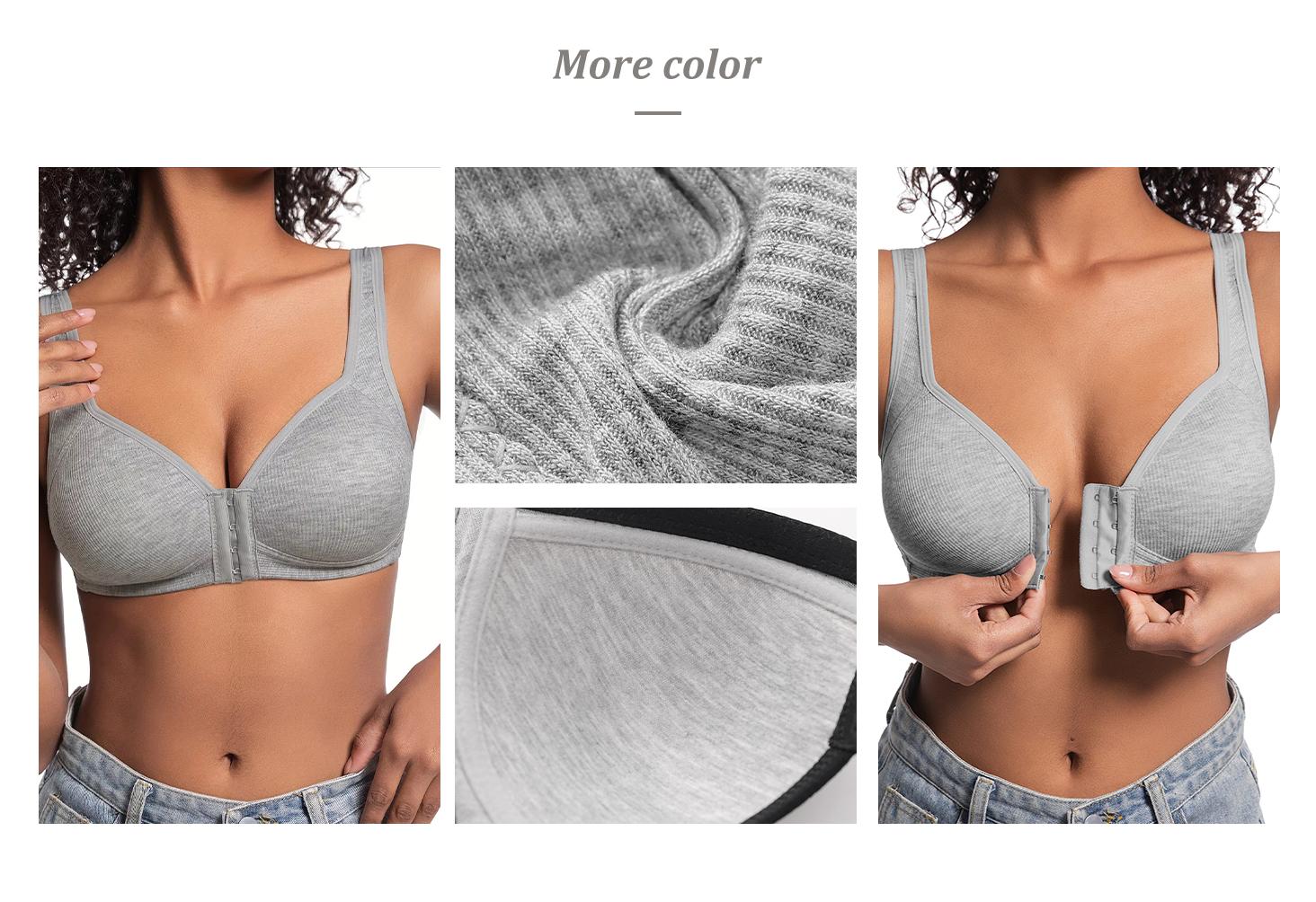 4 Pack Adjustable Easy-Hook Front Closure Push-Up Bra, Wire-Free Seamless with Side Support for Smoothing Lightweight Comfort in Spring & Summer SpringStatements