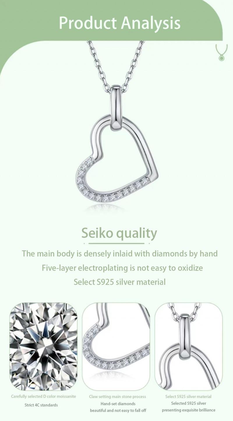 Xuanxin Heart Pendant S925 Silver Moissanite Diamond D Grade 0.1CT sterling silver synthetic moissanite necklace Cuban Link Chain
