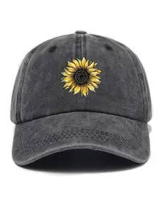 Unisex Floral Print Baseball Cap, Vintage Sun Protection Hat, Soft Top, Casual Fitted Design, All Seasons Wear, Washed Look, Graphic Hat