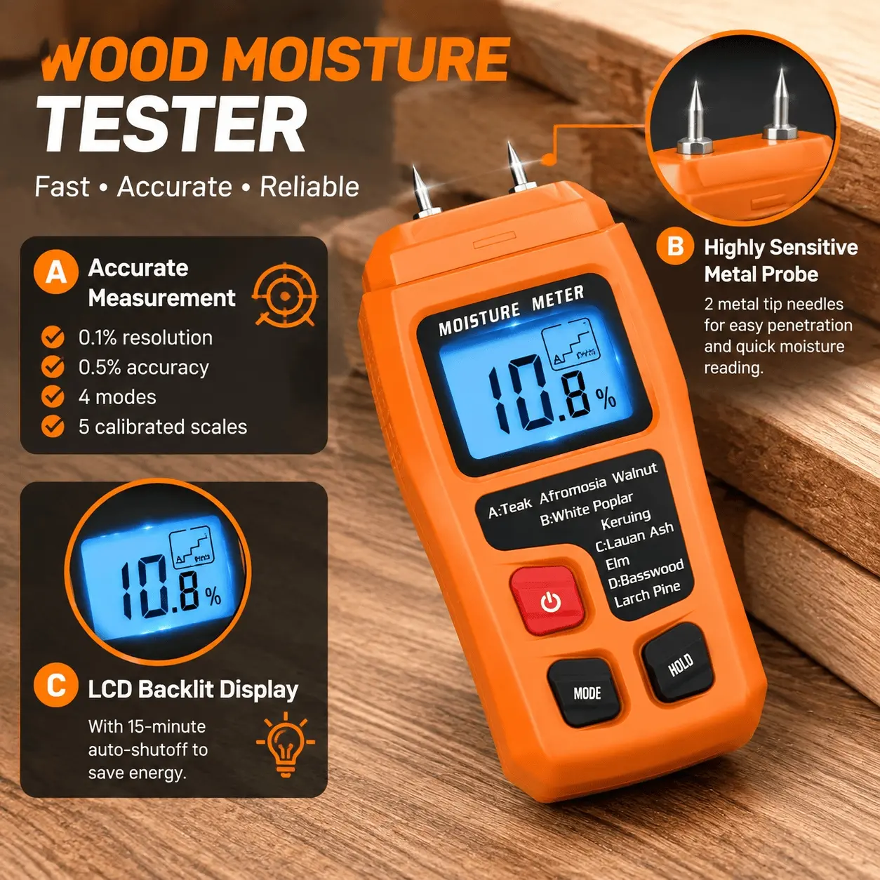 One-Piece Digital Display Moisture Meter Tool, Designed for Checking Material Moisture, Wood, 14.5 X 6.7 X 3.2cm