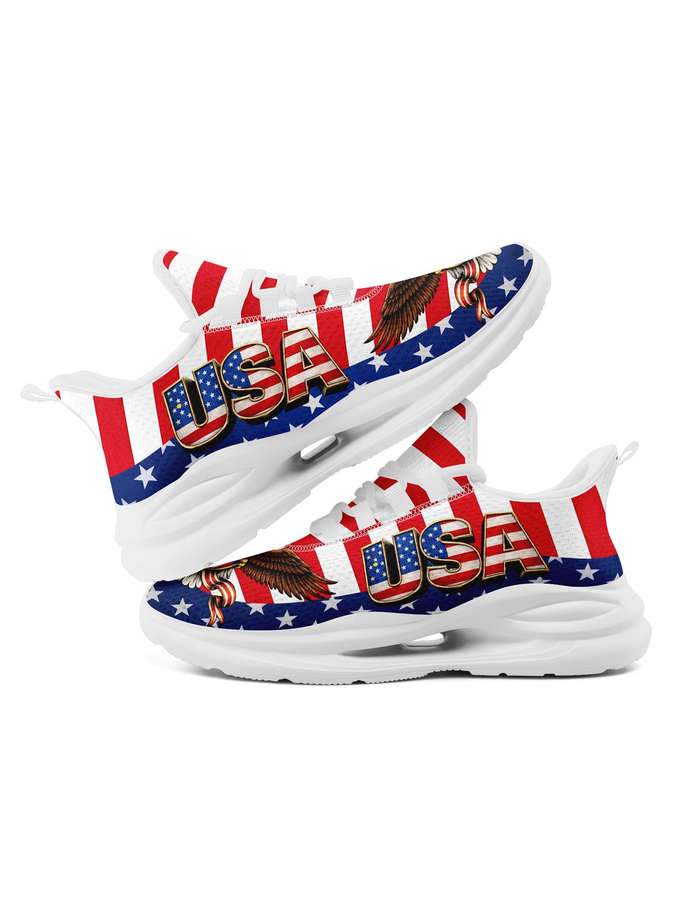 Men's Bold US Eagle Graphic Sports Shoes, Breathable Lightweight Athletic Blade Sneakers, Comfortable Plus Size Casual Footwear