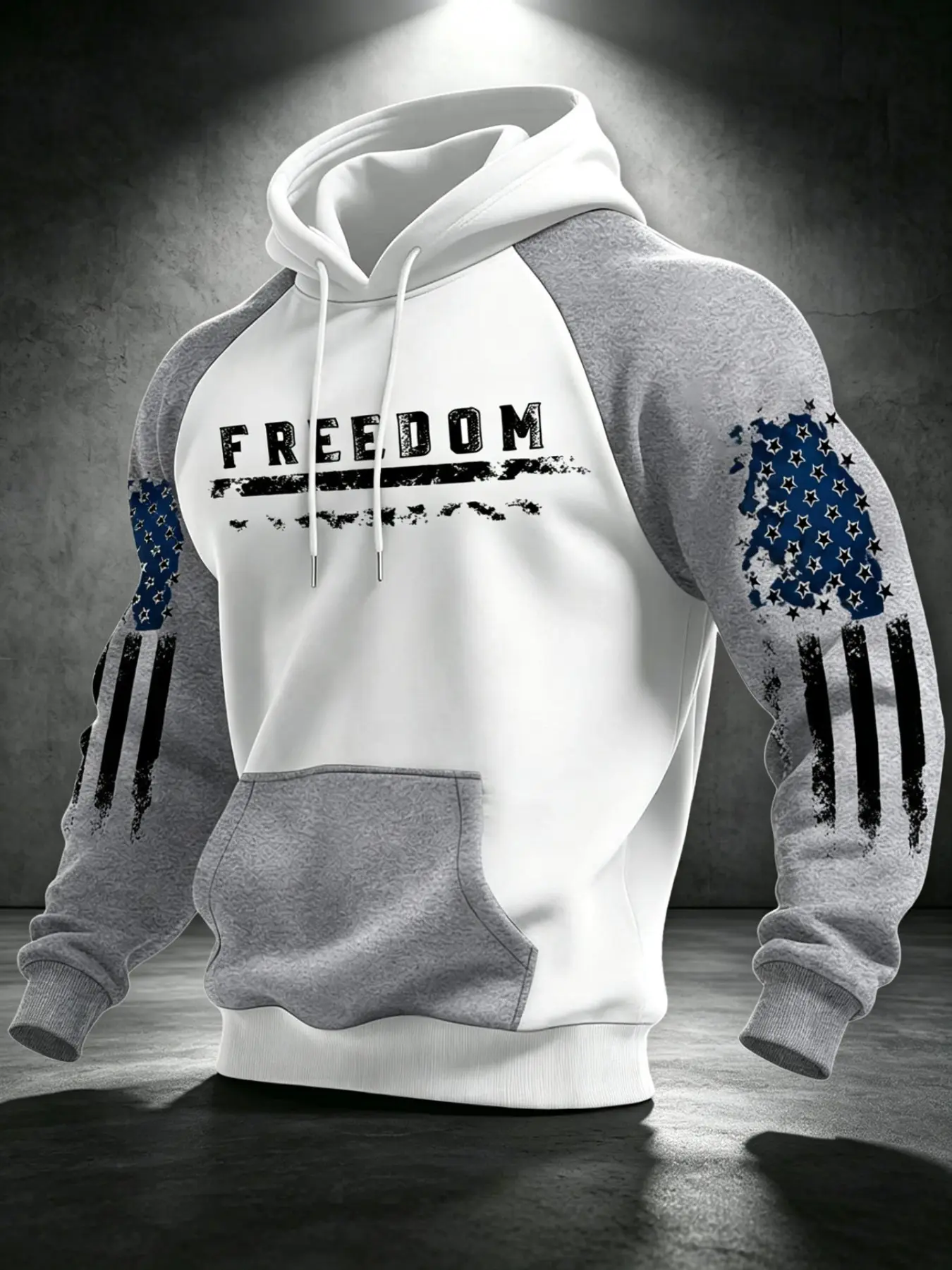 Men's Colorblock Hoodie with Raglan Sleeves, Usa Flag Graphic Print, Patriotic American Sweatshirt, Casual Loose-Fit Sweatshirt, Fall & Winter Fashion
