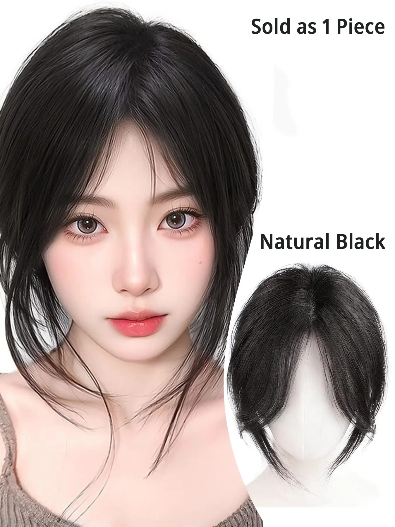 Women's Synthetic Bangs Hairpiece Clip-On Bangs Hair Extension, Hairtoppers, Clip On Hairpieces, Natural, Voluminous, Hairpiece Adds Hair Volume 3D Side-Swept Lift Reshapes Center-Parted Bangs Daily Hair Accessory Easy to Use