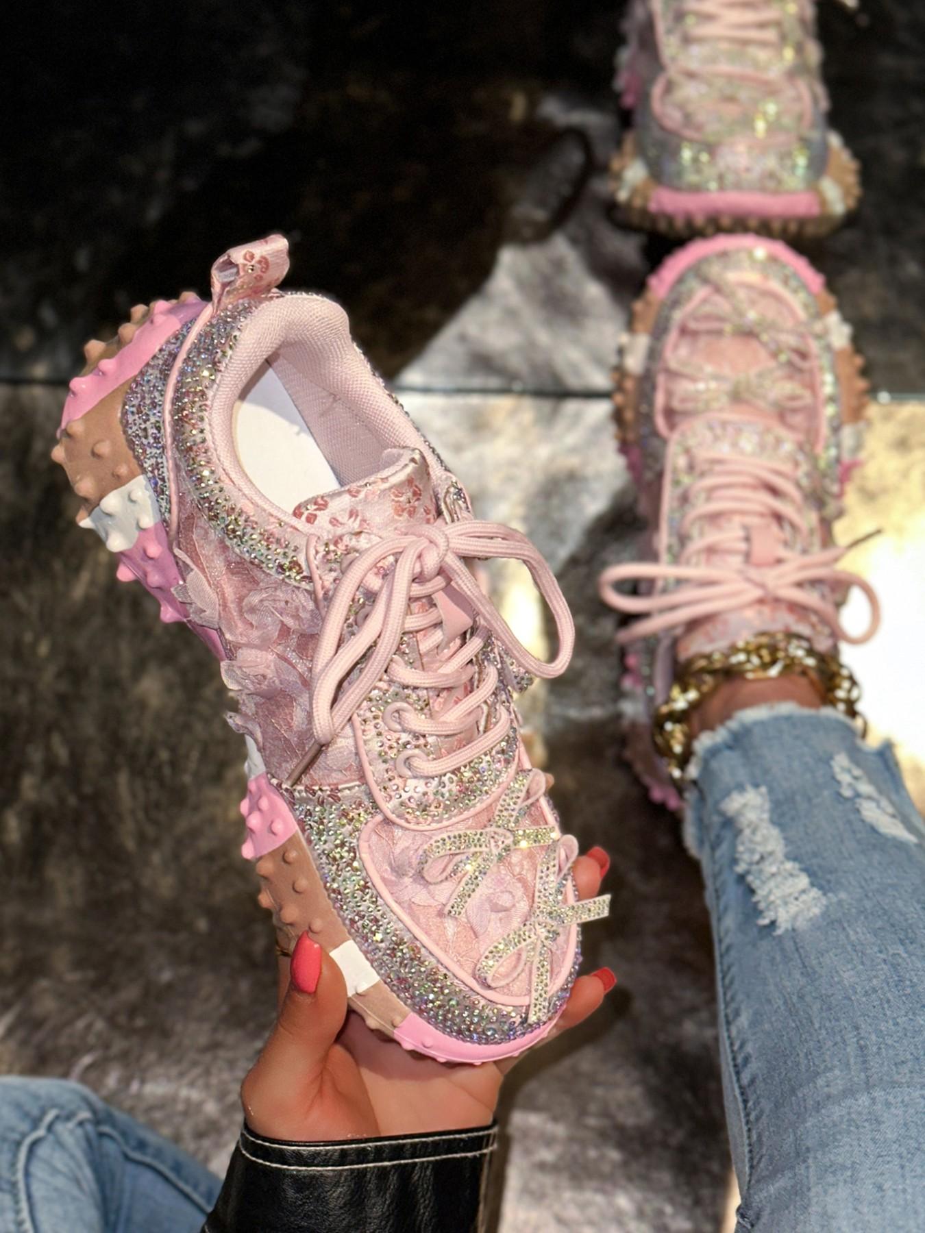 Women's Thick Sole Height Increasing Dad Shoes, Handmade Embellished Fashion Luxury Casual Women's Shoes, Unique Design Comfortable Sneakers