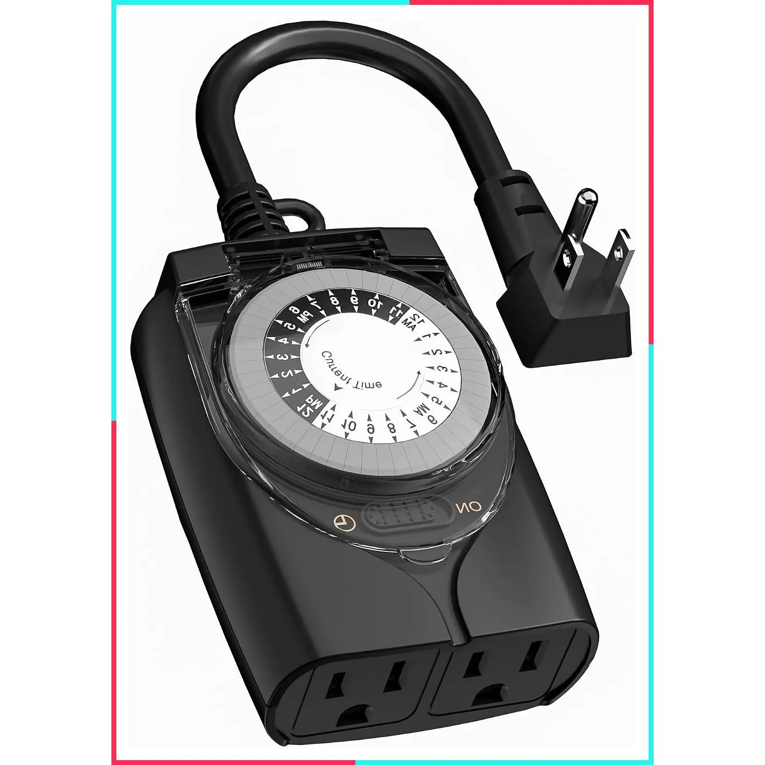 Outdoor Timer Outlet Waterproof, 24 Hour Mechanical Light Timer for Electrical Outlets, Weatherproof with 2 Grounded Outlets for Christmas Lights and Holiday Decorations, 15A 1/2HP