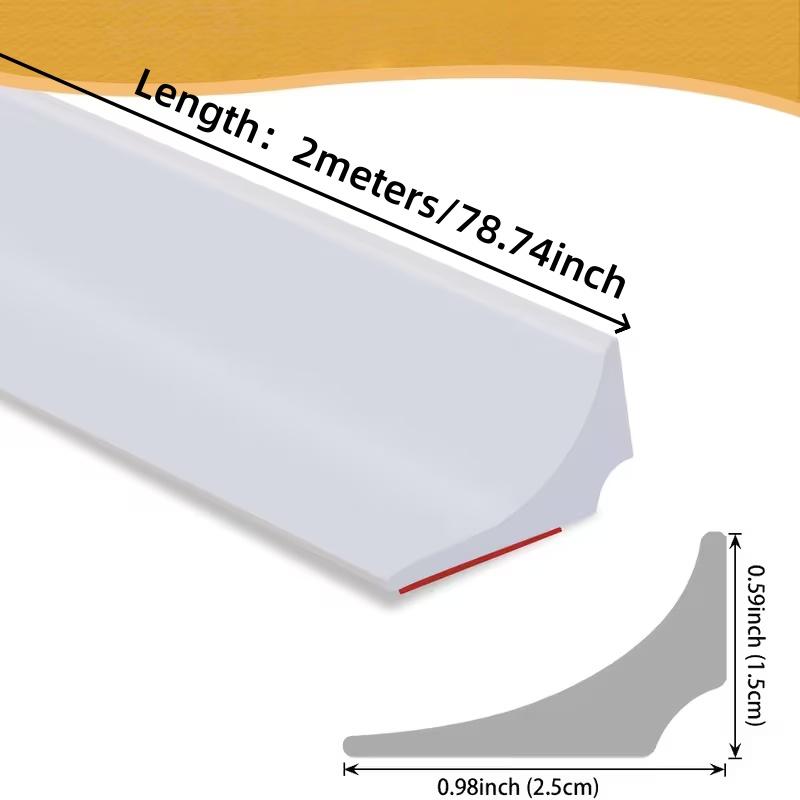 1pc 2meters Self-adhesive notch water stopper, Self-Adhesive Kitchen Countertop Sealing Strip, Sink Edges and Stove Side Gap Strip, Bathroom Washbasin Countertop Strip, for Wet and Dry Area Separation