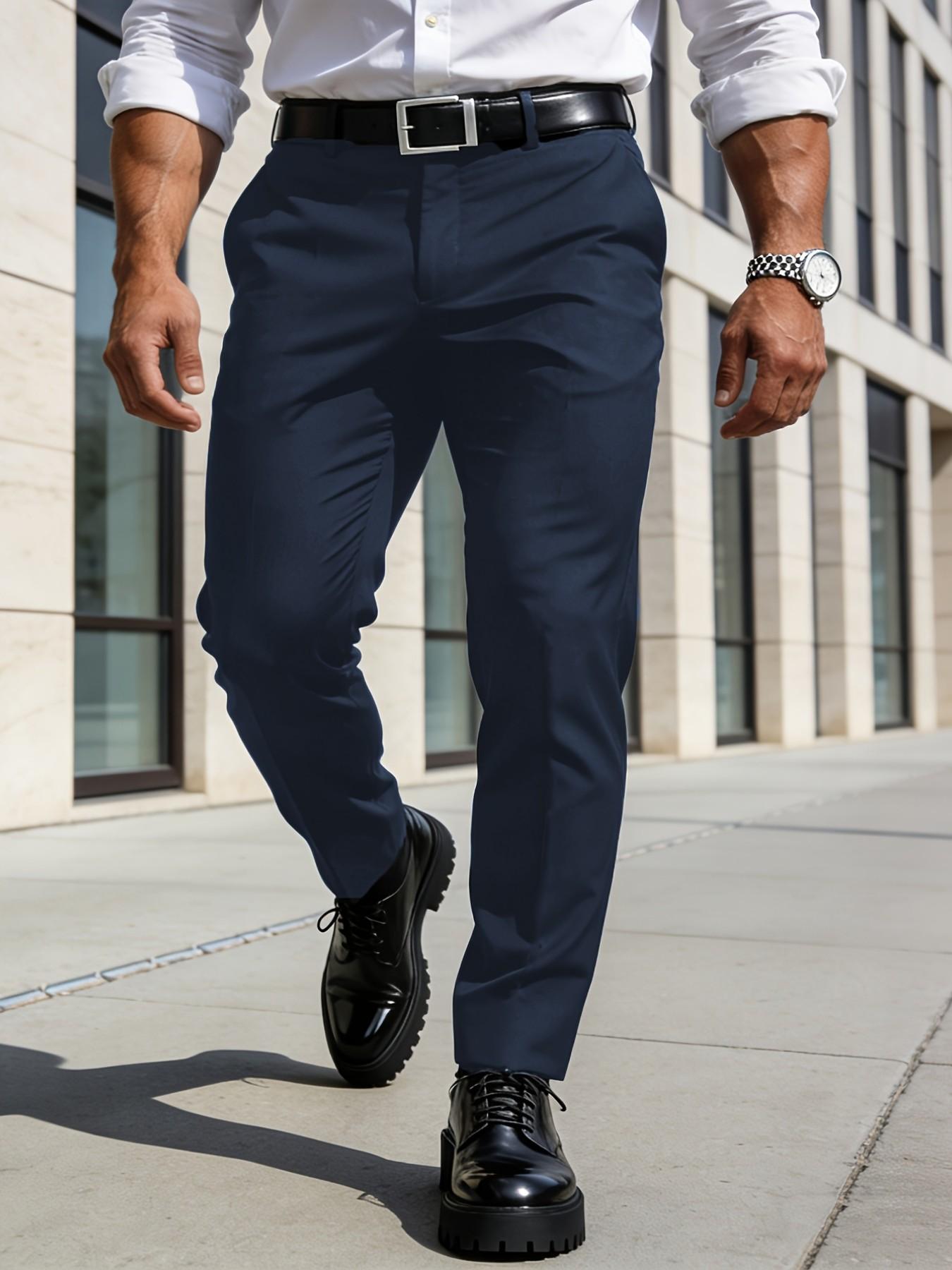2-pieces Men's New Loose Straight Leg Elastic Solid Color Formal Pants, Casual Pockets, Anti-Wrinkle Comfortable Business Casual Trousers for Work and Weekend, Casual Fashion Pocket, Versatile, Modern