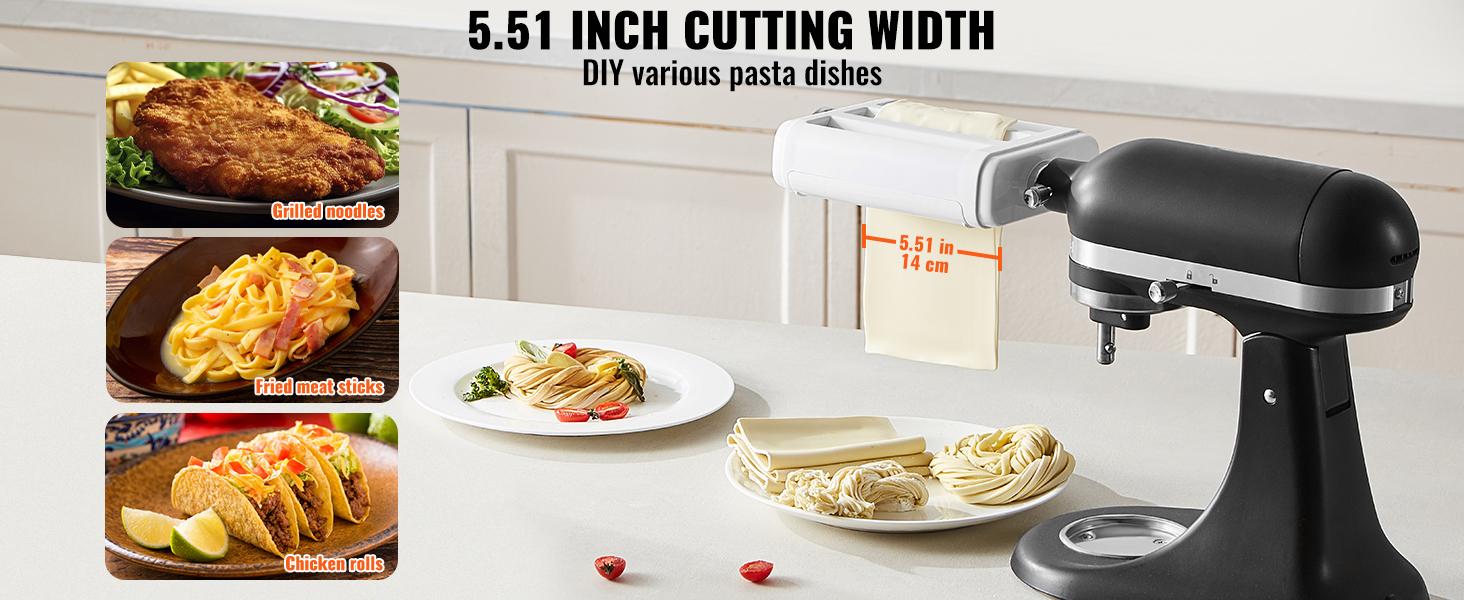 VEVOR Pasta Attachment for KitchenAid Stand Mixer, 3-IN-1 Stainless Steel Pasta Roller Cutter Set Including Pasta Sheet Roller, Spaghetti and Fettuccine Cutter, 8 Adjustable Thickness Knob Pasta Maker