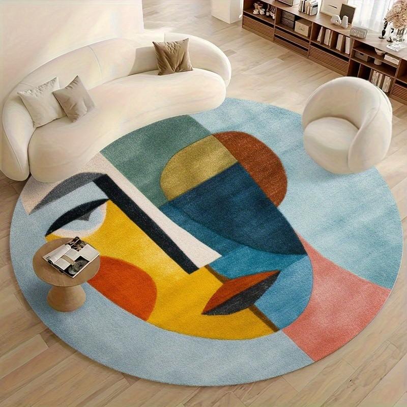 Nordic Abstract Round Rug, 850g/m² Velvet Material, Living Room/bathroom/bedroom/camping/yoga Mat, Simple Polyester, Indoor Outdoor Use