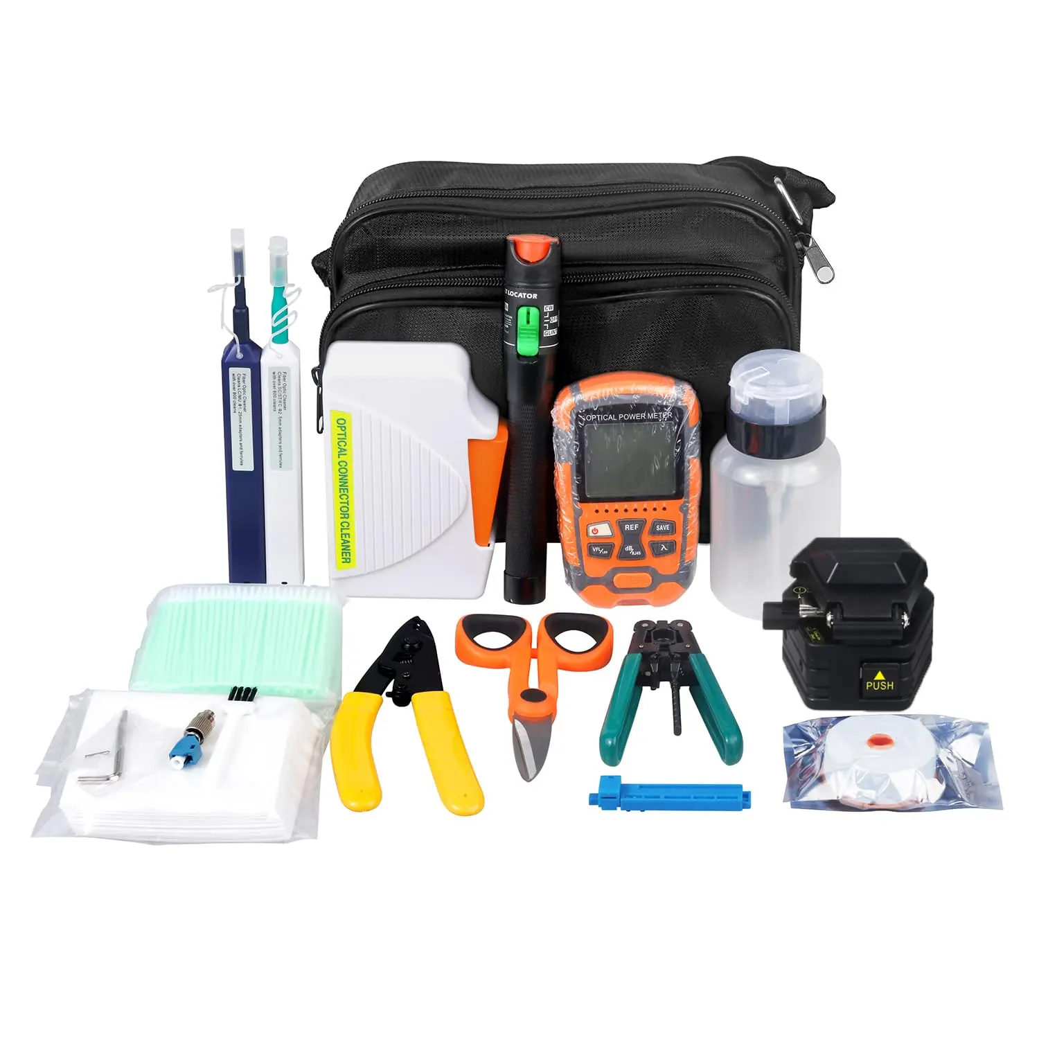 Fiber Termination Kit, Fiber Light Meter, 30km Visual Locator, Fiber Cleaver 6C, FTTH Fiber Optic Tool Kit for CATV Engineering, Black
