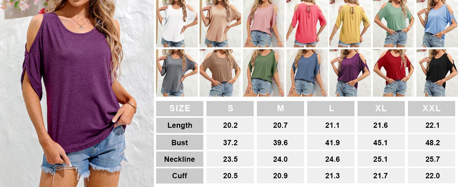Danedvi Women's Cold Shoulder Tops Short Sleeve V-Neck Casual Loose Cutout Summer Fashion Tshirts Blouse Shirts