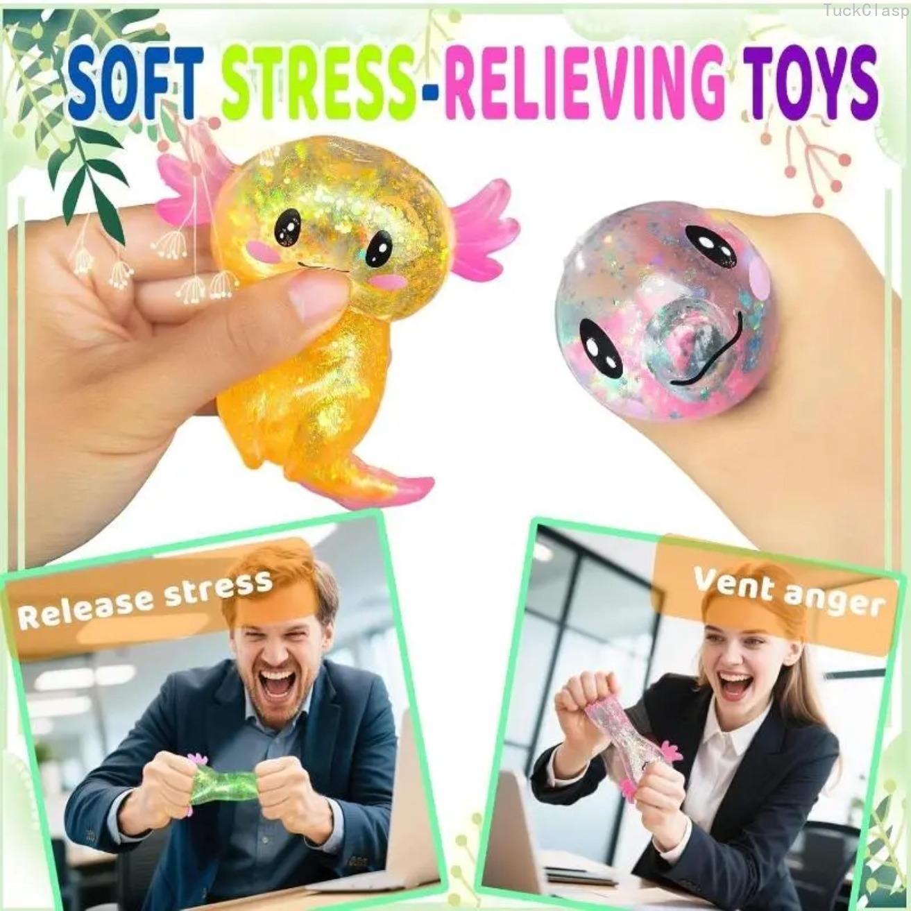 4pcs Axolotl Squishy Stress Relief Toy Glitter Fidget Toys Cute Malt Sugar Axolotl Toy Fidget Toys Adults Fidget Toys for Kids Youth Adult, Party Favors Anxiety Relief Taba Squishy Toys Gift(4pcs)