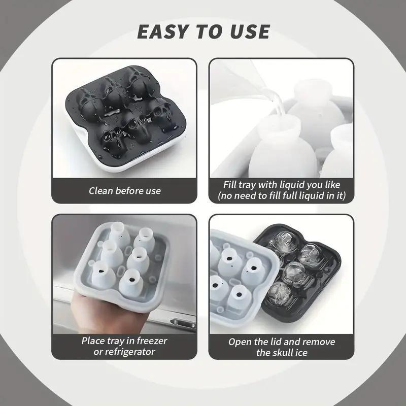 Skull Ice Cube Mold, Silicone BPA-Free Freezer Tray, Ice Cube Trays for Freezer, Kitchen Party DIY Soft Drink Coffee Soda Halloween Decor, Home Accessories