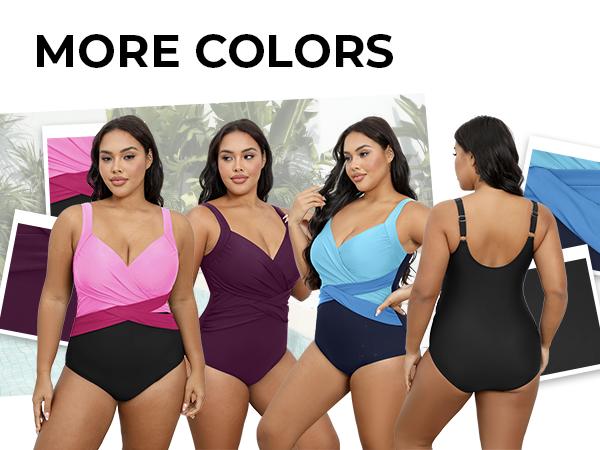 Tempt Me Plus Size One Piece Swimsuits for Women Tummy Control Retro Bathing Suit Cross Front Swimwear