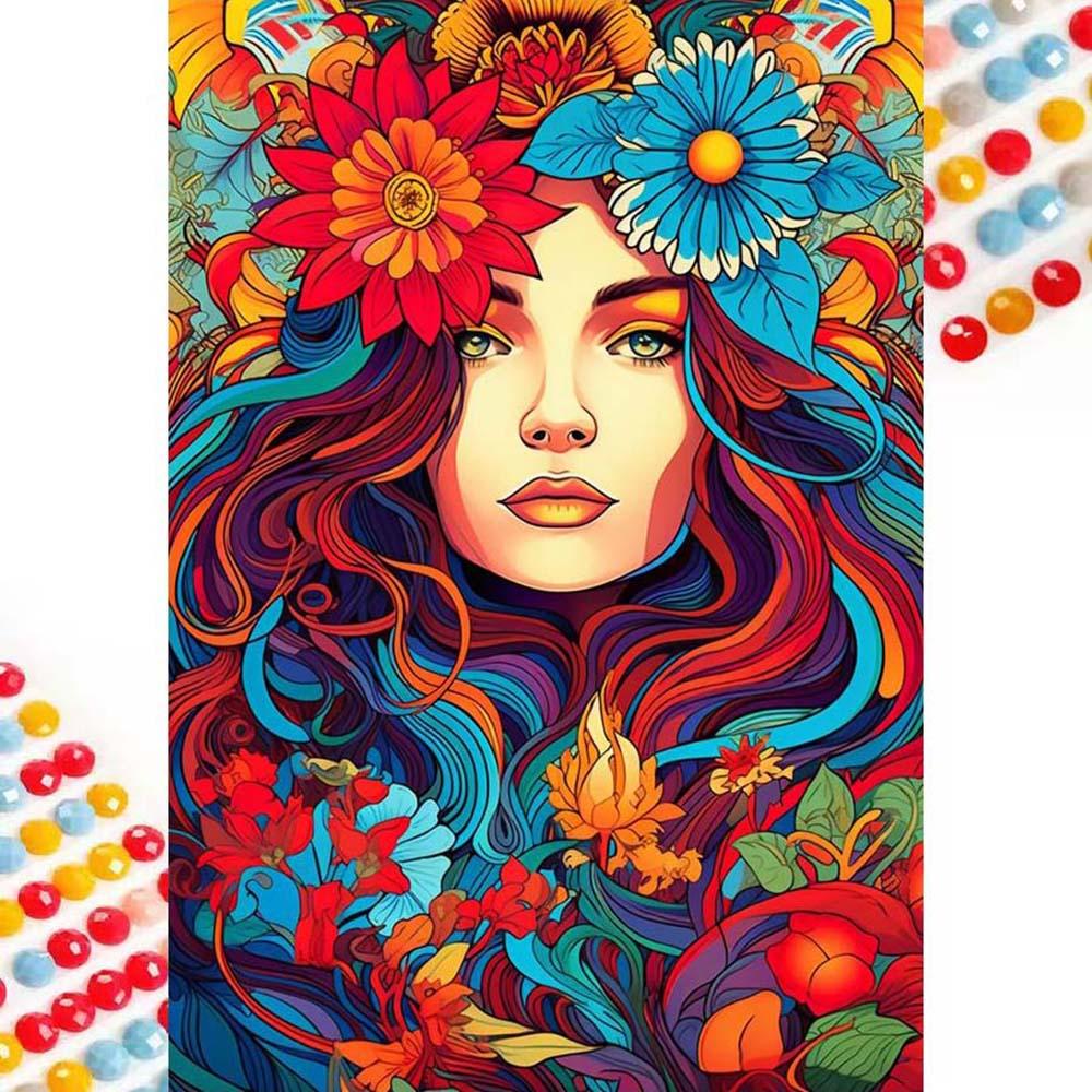 5D Diamond Painting Kit Full Round Drill Flowers, Colors, Waves DIY Mosaic Wall Art, Beginner Craft Set (with Tools), Home Wall Decor Gift, Diamond Art Kit