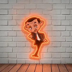 Mr. Bean cartoon style acrylic neon sign, USB powered dimmable wall decoration light, suitable for bedrooms, children's rooms, bars, gaming rooms,-style check-in shops, holiday parties, birthday gift atmosphere decoration