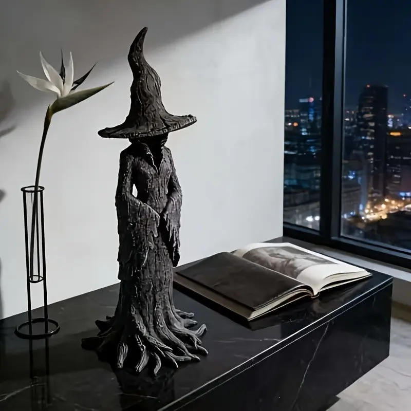 Halloween Decorative Gothic Witch Statue, Vintage Magician Ornament, Dark Fantasy Accessory, 1pc Halloween Display Piece