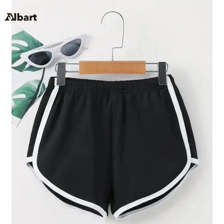 Women's Elastic Waist Contrast Tie Sports Shorts, Casual Loose Bandage Design Athletic Shorts, Fashion Streetwear Running Workout Shorts for Daily Outdoor