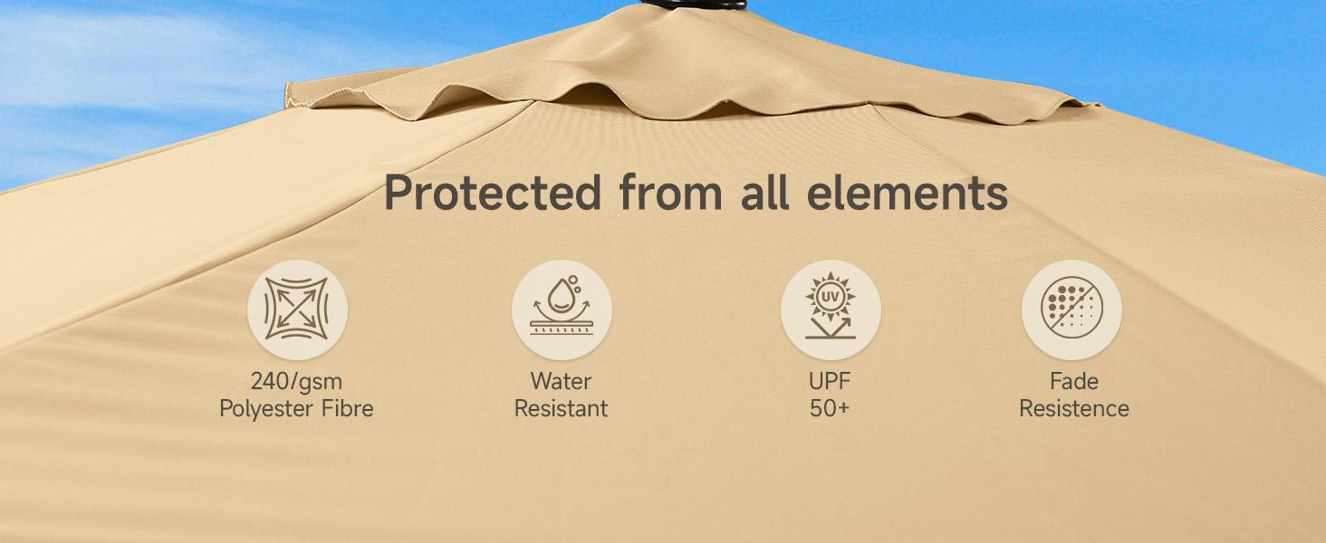 【SPOTLIGHT DAY】ONBRILL Outdoor Patio Umbrella with Base Includeds, 10 FT Cantilever Umbrella withstands Wind and Weather, Sturdy Sun Shade Hanging Umbrella for Deck, Pool, 240G/M2, UPF50+, Class 4 color fastness