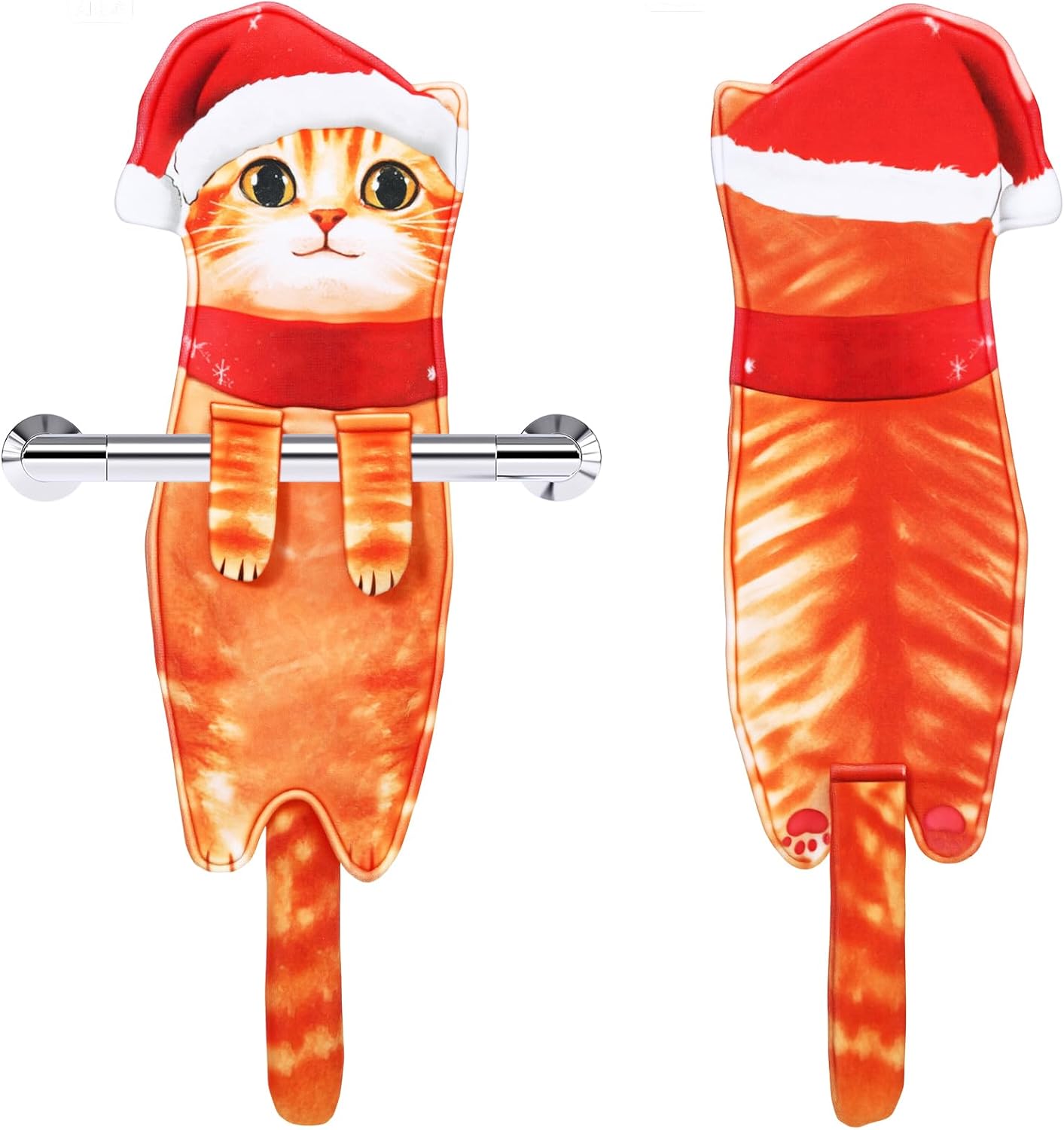 1/2 Pcs Christmas Cat Hand Towels, Funny Festive Hanging Towels with Cute Cat Patterns, Absorbent Kitchen  Bathroom Towels for Xmas, Gift for Cat Lovers, Family  Friends