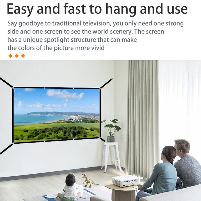 60-72-84-100-120-150 inches, multifunctional double-sided, easy to clean, soft white portable, 16:9 high-definition foldable indoor/outdoor projection screen, with portable bag, suitable for home theater, camping, Projector screen