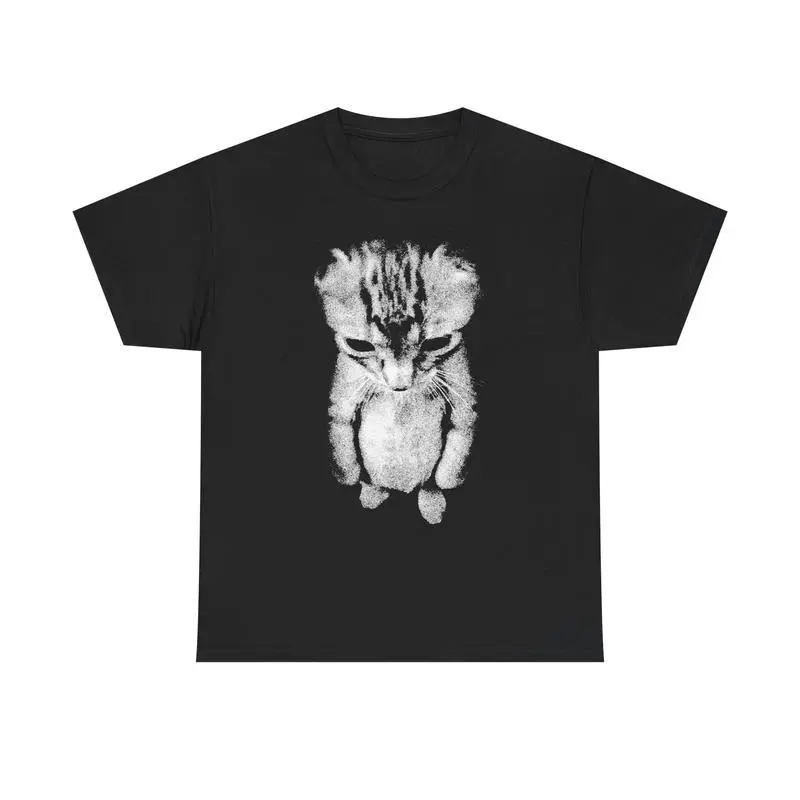 Men's Sad Meme Cat T-Shirt - 100% Cotton Unisex Short-Sleeve Streetwear Top, Seamless Casual Funny Animal Gift T-Shirt, Shortsleeve, Fabric, Menswear, Graphics, Round Neck, Smooth, Soft, Cotton Fabric, Digital Print, Casual Wear