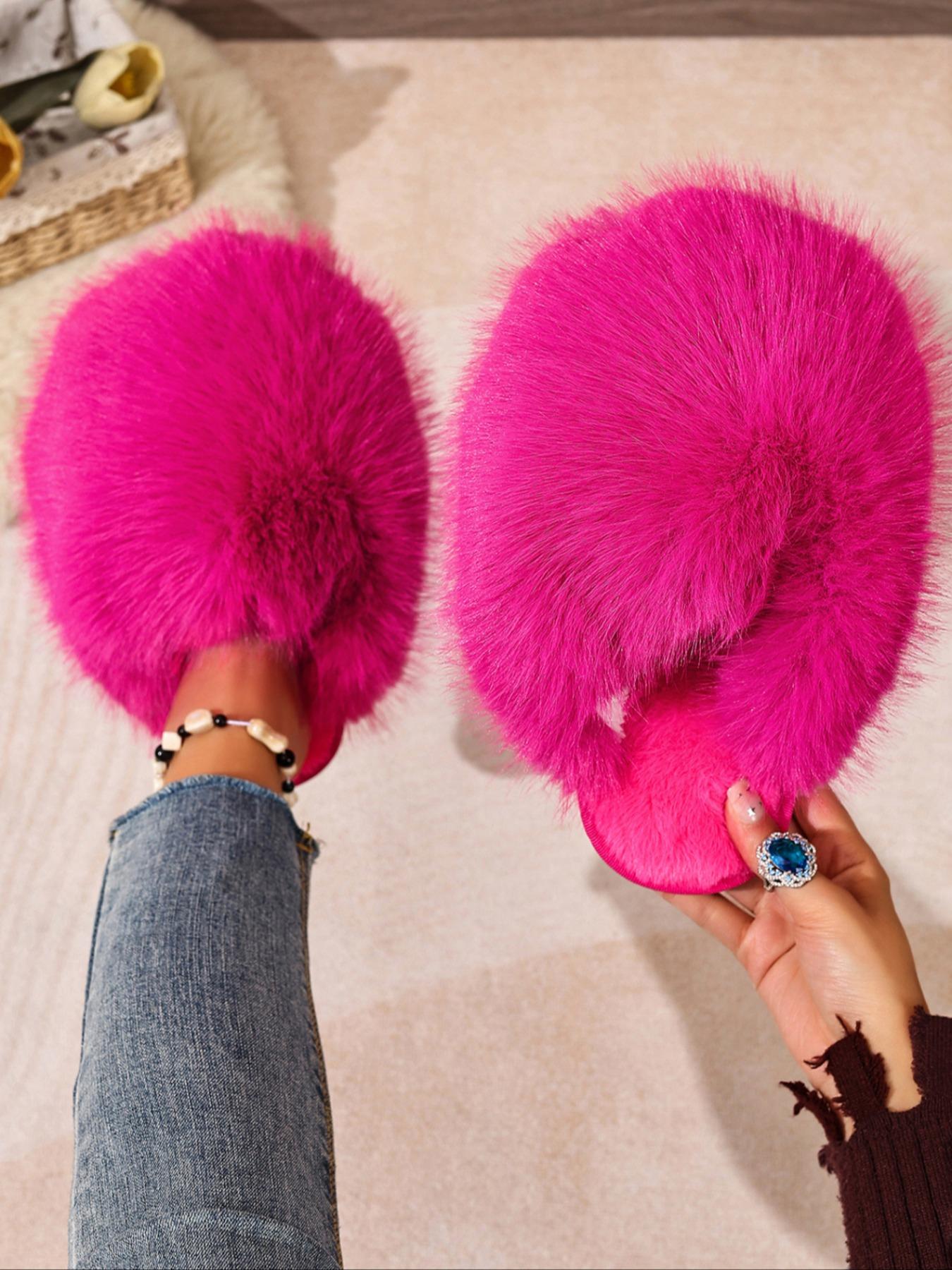 New Trendy Plush Fur Slippers, Valentine's Day Gift for Girls, Super Cute Fashion Warm Home Shoes, Fuzzy Warm Slippers, Anti-Slip Thick Sole Cotton Slippers
