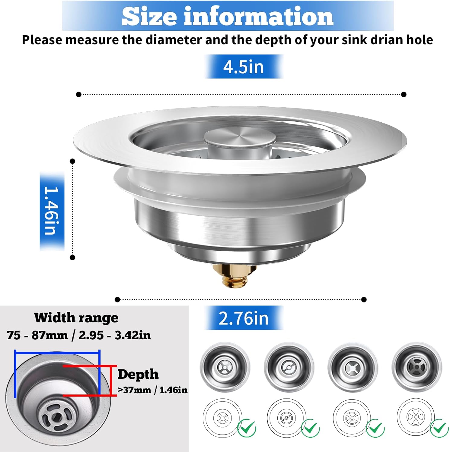 3 in Sink Drain Strainer,Universal Stainless Steel Kitchen Sink Stopper, Up Anti-Clogging for 3-1/2 Inch US Standard Sink Drain Strainer ,Deals for you days 3 in Sink Drain Strainer,Universal Stainless Steel Kitchen Sink Stopper, Up Anti-Clogging for 3-1/2 Inch US Standard Sink Drain Strainer ,Deals for you days
