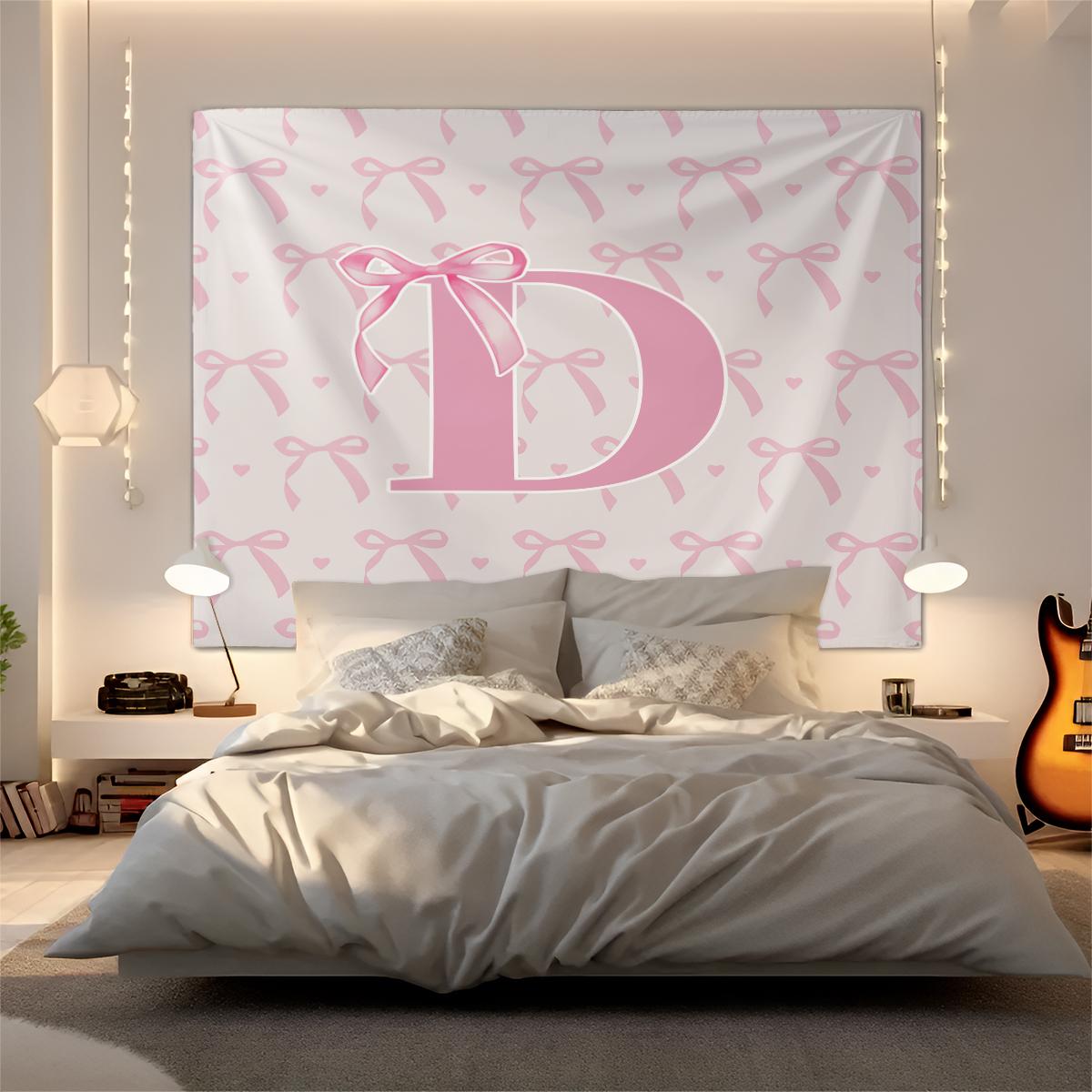 Pink Romantic Ballet Bow Alphabet Decorative Tapestry, Photo Backdrop & Party Background, Large Room Divider, Covers Clutter & Switch, Ideal for Housewarming Birthday Christmas Gifts