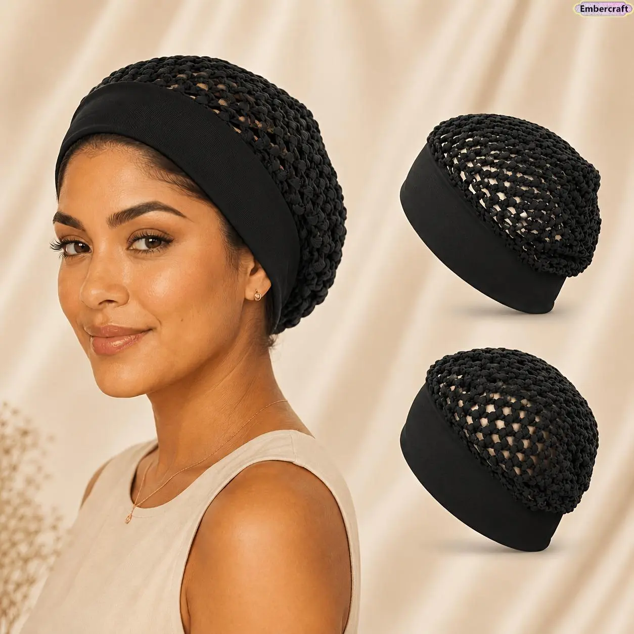 Viral Boho Crochet Hair Wrap for Women 2 Pack, Aesthetic Stretchy Mesh Headband for Messy Bun, Braids & Long Hair, Lightweight Non Slip Hair Cover, Festival Outfit Accessory for Beach, Vacation, Concert & Everyday Style