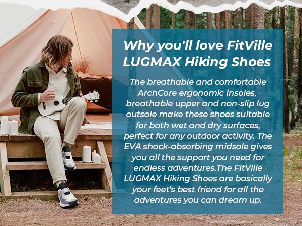 FitVille Men's Extra Wide Slip On Shoes Comfortable Orthopedic Hiking Sneakers with Arch Support Slip Resistant Trekking Walking Shoes for Travel Camping Slip-On Outdoor Explorer