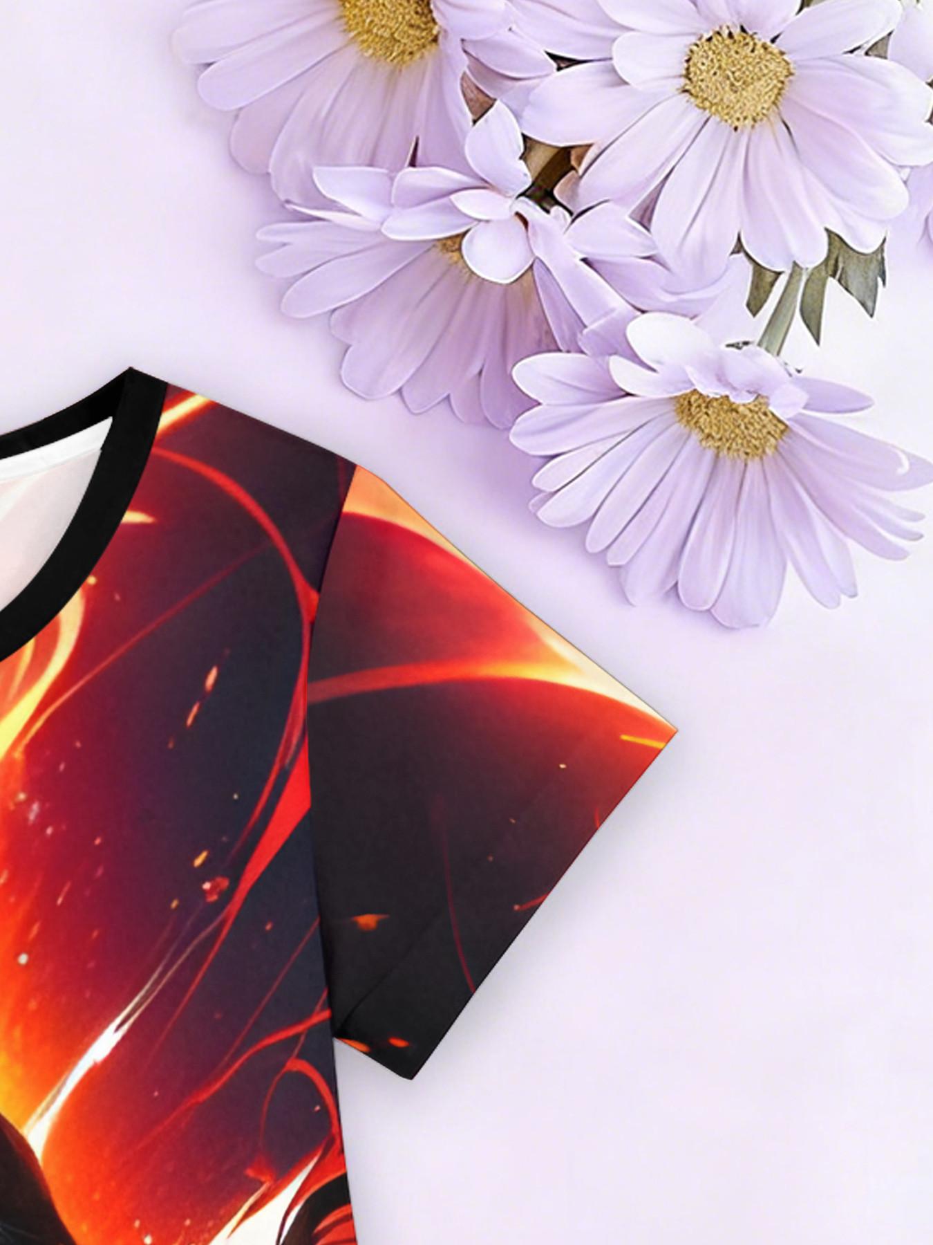 Girls' 3D Short Sleeve Dress, Sailor Moon Mars Fire Lady Full Print, Perfect for Parties, Festive Gifts, Birthday Presents