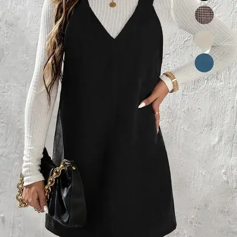 【Black Friday】Women's Basic Solid Color Sleeveless Corduroy Pinafore Dress, Soft Breathable Fabric, Aesthetic Casual Plain Short Dress for Daily Wear, Women's Clothing for All Seasons