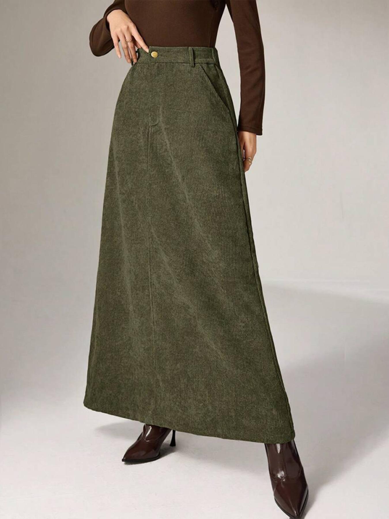 High-Waisted Corduroy Long Skirt, Slimming Chic Umbrella Dress, Multi-Scene Fit, Fall & Winter Commuter Wear, Essential Wardrobe Item