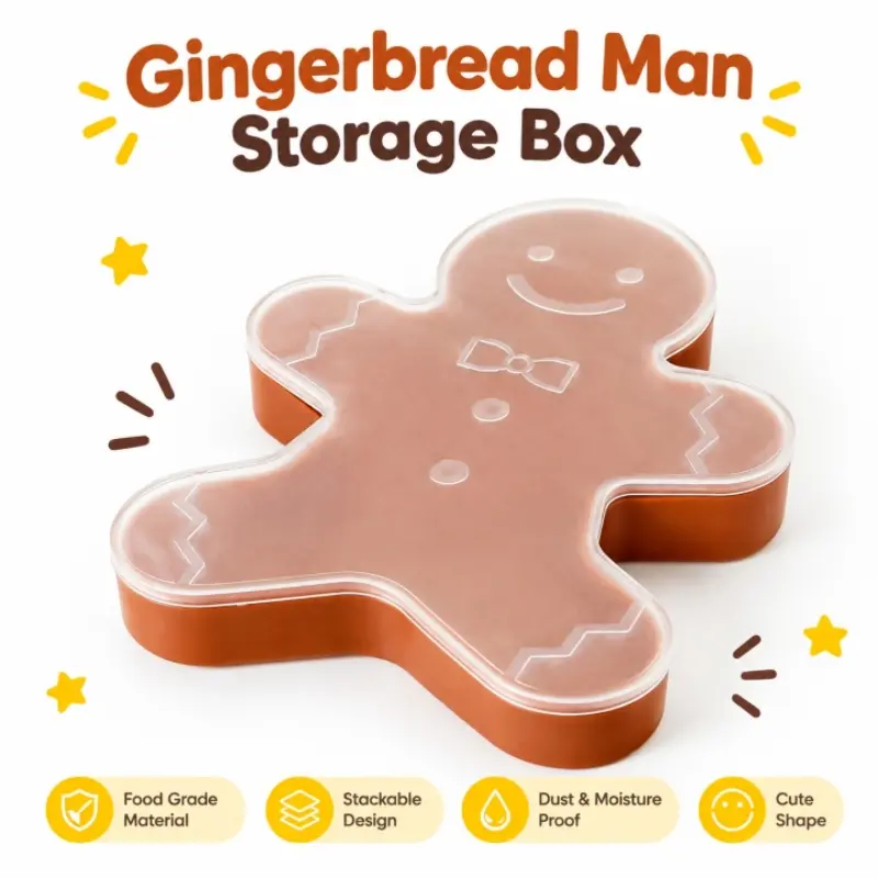 Christmas-themed candy storage box for cookies and snacks; reusable, stackable, and lidded plastic container.