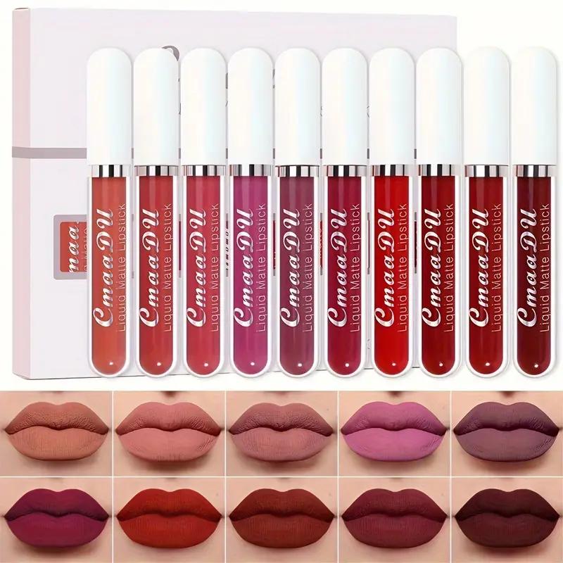 10 Pcs Matte Lipstick Cosmetic Long Lasting Waterproof Lip Glaze Nonstick Easy To Apply Long Lasting Lipgloss Suitable For Beginners Beauty Makeup