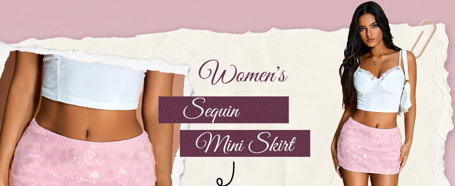 Spring Contrast Sequin Drop Waist Dancing Party Bodycon Mini Skirt