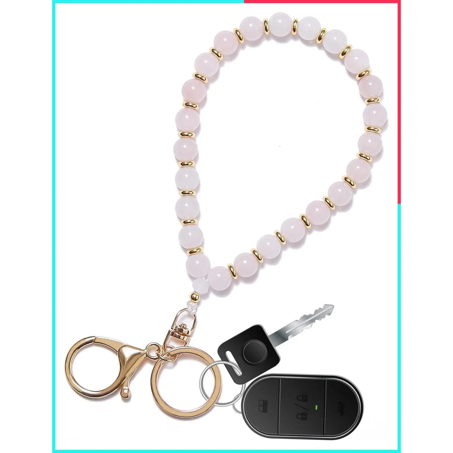 Beaded Keychain Wristlet for Women, 14K Gold-Plated - Stylish Secure Wrist Fit for Keys, Car Keys, Bags & Everyday Carry