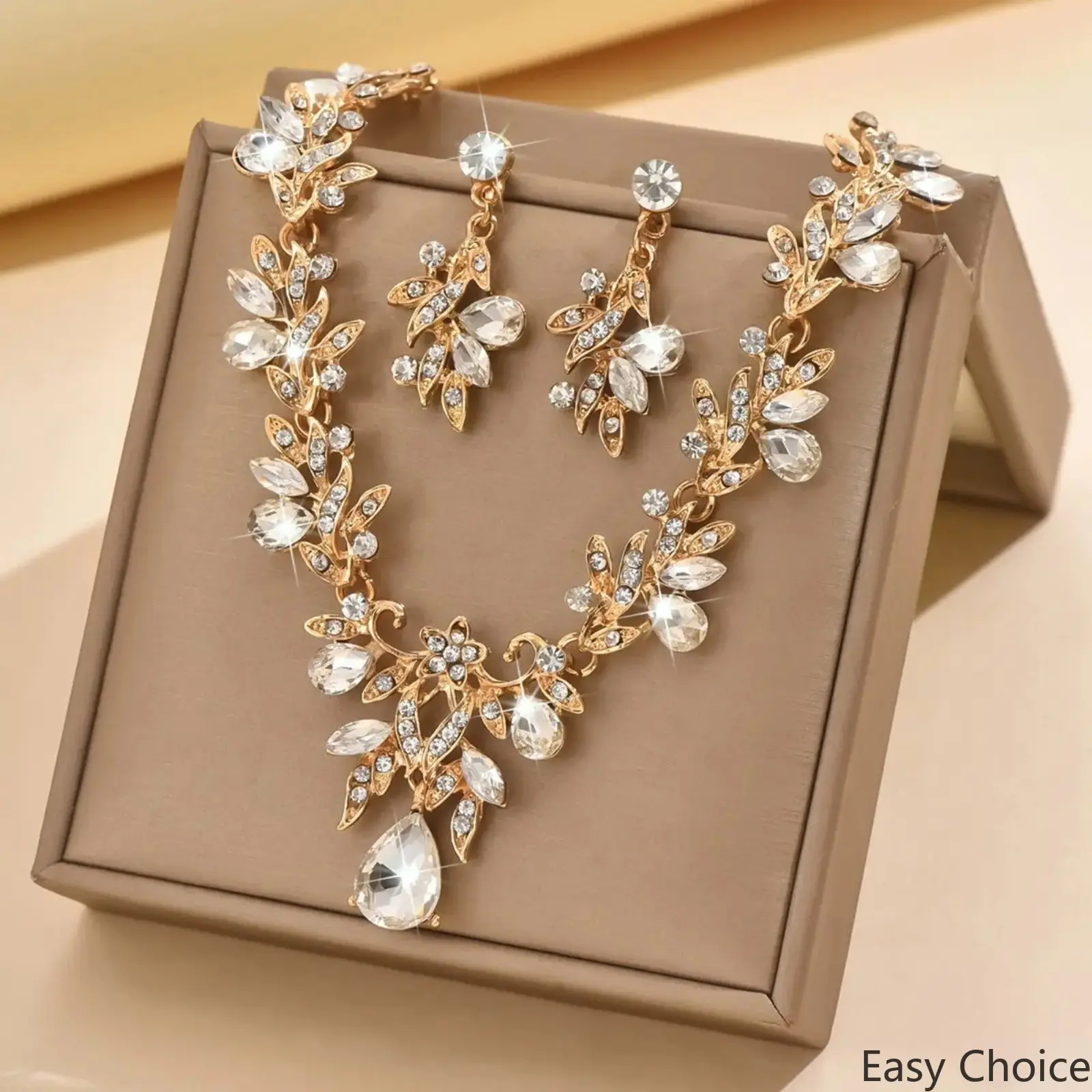 1PC Wholesale Bridal Jewelry Set, 2-Piece Rhinestone Necklace & Earring Kit, Sparkly Crystal Alloy Chain Formal Accessories For Wedding Party Evening, Ideal For Brides & Bridesmaids