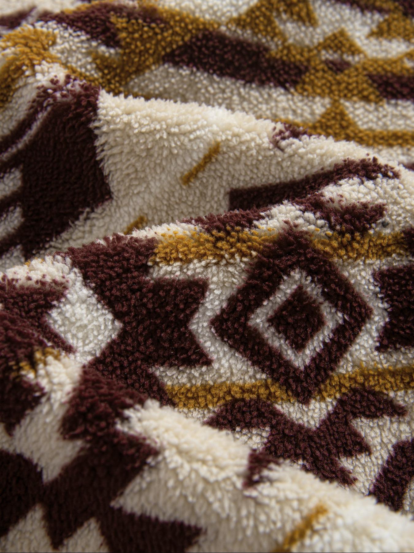 Men's Fleece Half-Zip Pullover Sweatshirt, Fall Winter Warm Hoodie, Casual Long Sleeve Top, Comfortable and Stylish Clothing, Ethnic Pattern Sweatshirts