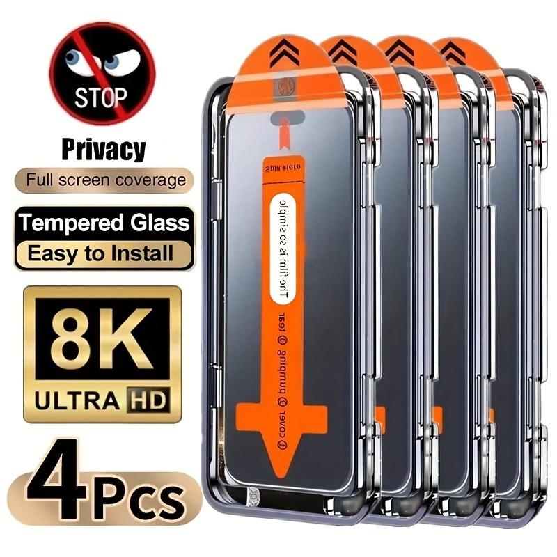 4 pcs Full Cover Privacy Tempered Glass Smartphone Screen Protector, Accessories for iPhone 17 Pro Max/Air/17e/16 Pro Max/15 Pro/17/16/15/14/13/12/11/16e/Plus/X/XR Max, 9H+ Hardness, Ultra HD, Anti-Scratch, Anti-Fingerprint, Easy to Install, Anti-Peeping