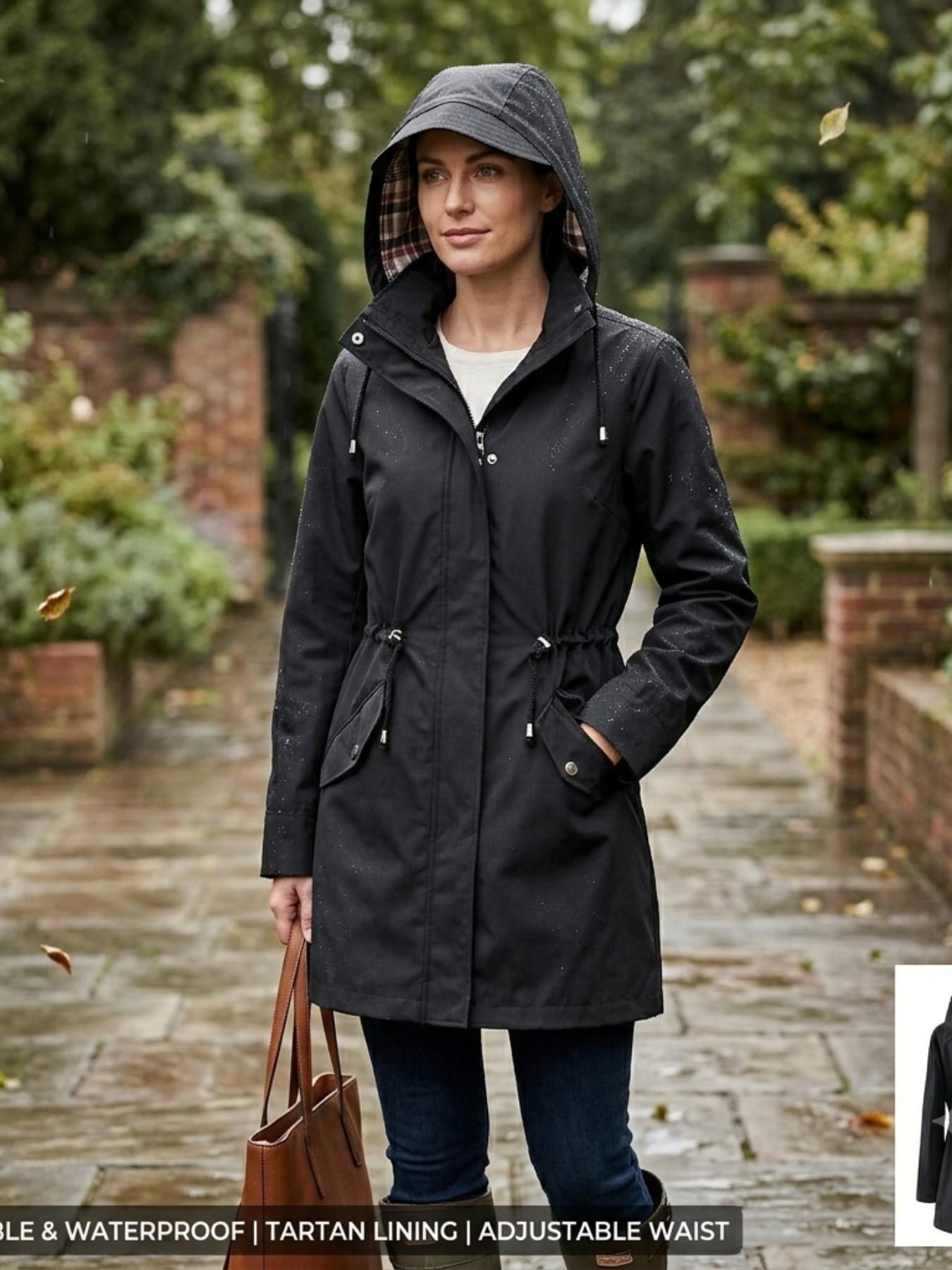 Women's Solid Color Drawstring Zip Up Hooded Trench Coat Raincoat, Casual Long Sleeve Waterproof Windproof Breathable Outerwear for Spring & Fall, Ladies Clothes for Daily Wear Women's Solid Color Drawstring Zip Up Hooded Trench Coat Raincoat, Casual Long Sleeve Waterproof Windproof Breathable Outerwear for Spring & Fall, Ladies Clothes for Daily Wear