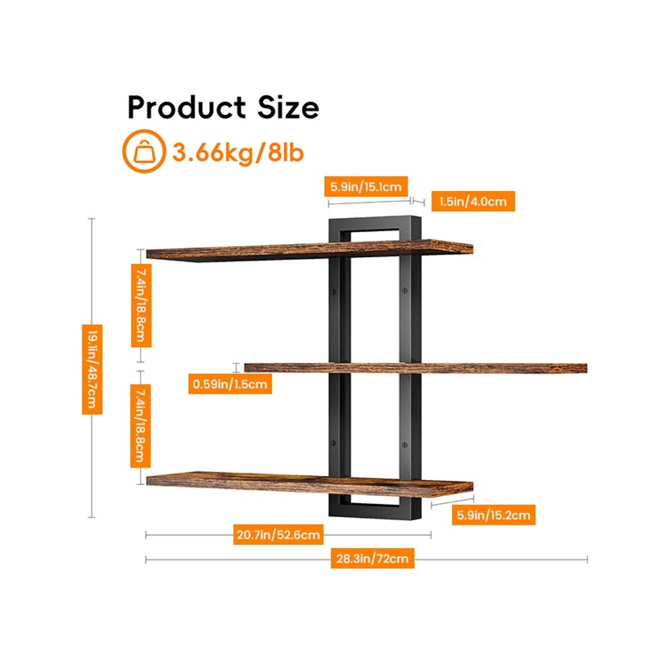 Rustic Brown and Black Wooden Floating Wall Shelves Set - 3-Tier Hanging Storage Racks for Bathroom, Bedroom, Easy Installation, Home Organizer Decor, Rustic Look Rustic Brown and Black Wooden Floating Wall Shelves Set - 3-Tier Hanging Storage Racks for Bathroom, Bedroom, Easy Installation, Home Organizer Decor, Rustic Look